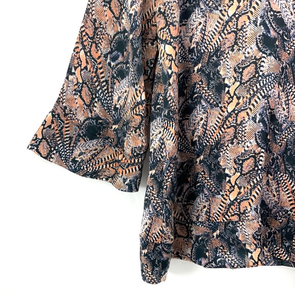 ZARA Satin-Like Long Sleeve Top Navy Peach Bell Sleeve Tunic Top V-Neck M20 - Picture 4 of 9